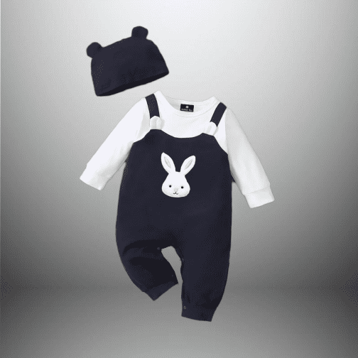2pcs Boys Navy Blue Jumpsuit with Rabbit Applique-RKFCTT064